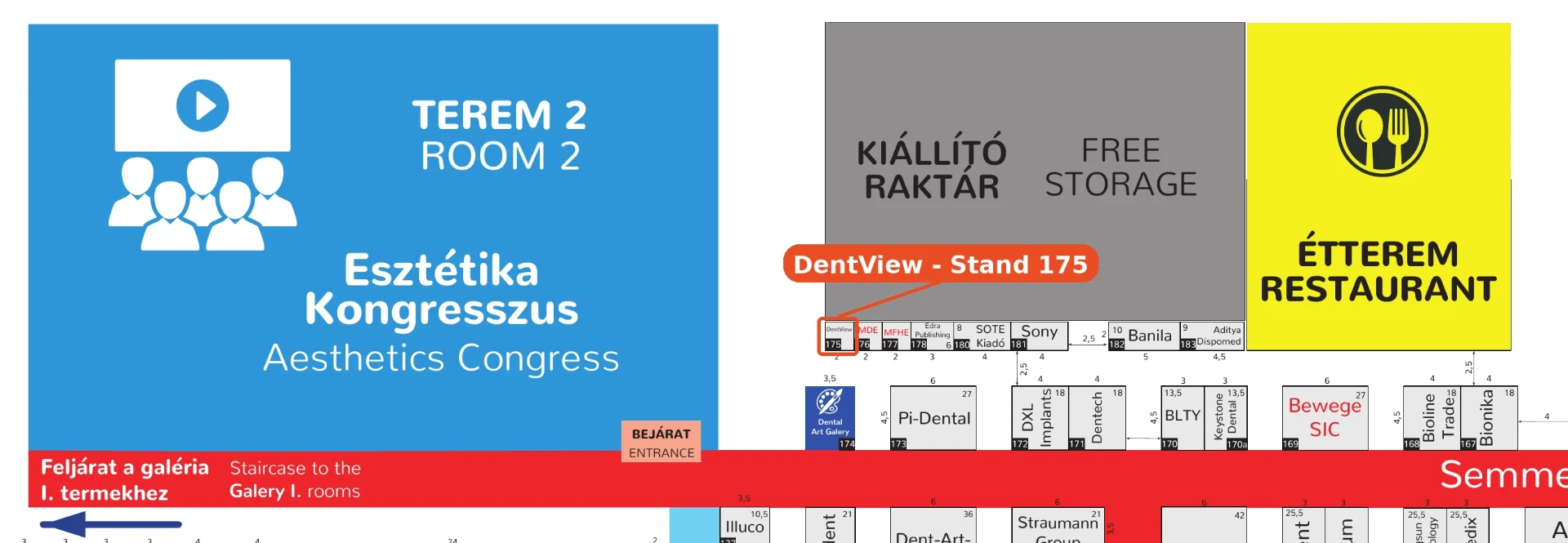 Dental World 2026 exhibition map with DentView Stand 175 marked