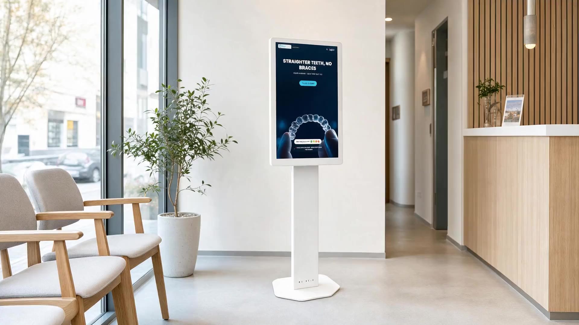 DentView screen in a dental practice waiting room