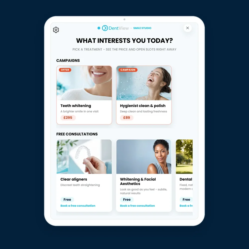 Smile Studio treatment menu with campaigns and free consultations