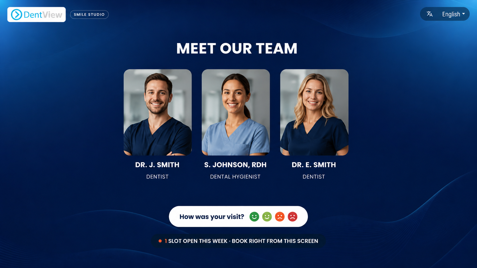 Meet our team screen with photos and roles of practice staff