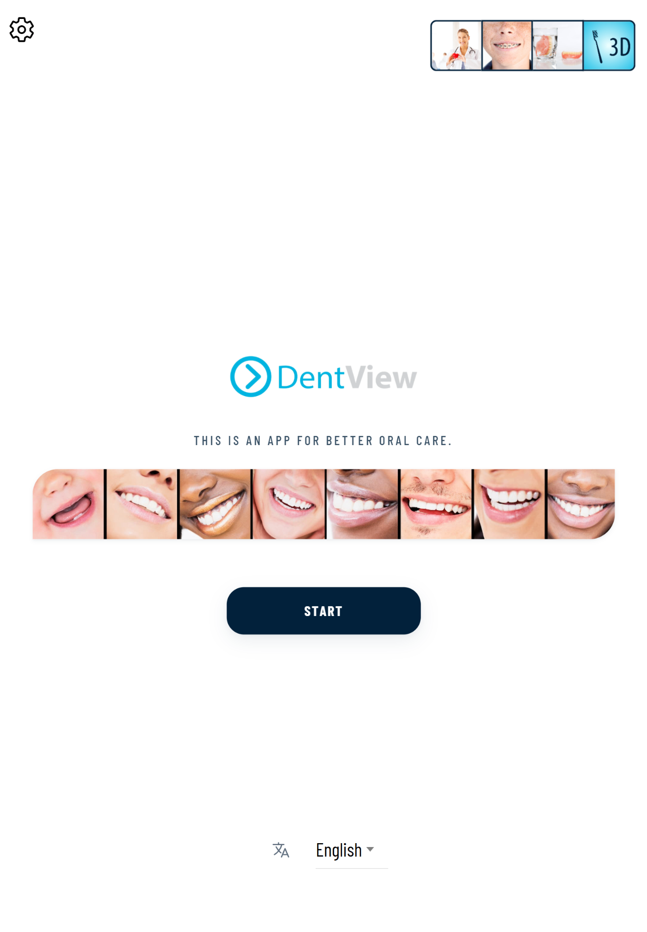 DentView kiosk start screen in a clinic waiting room