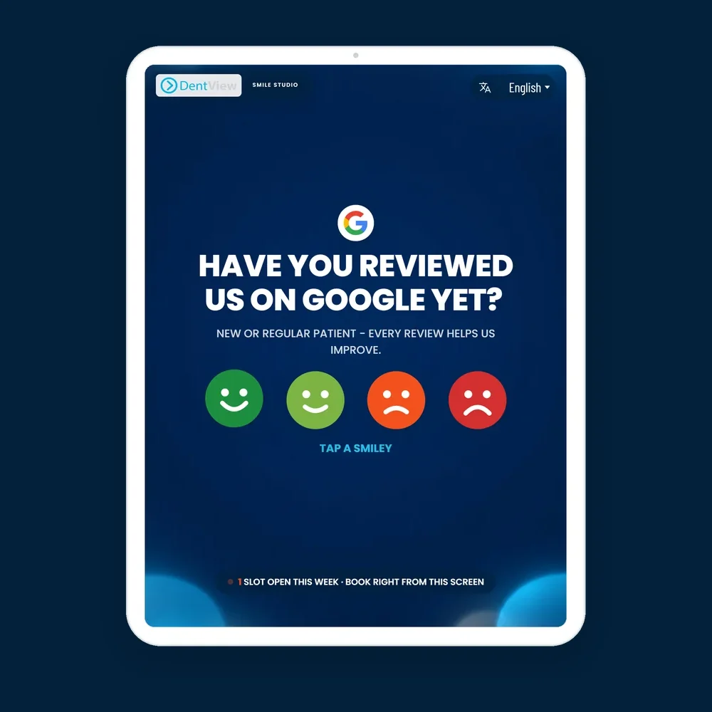 Screen inviting every patient to review the practice on Google