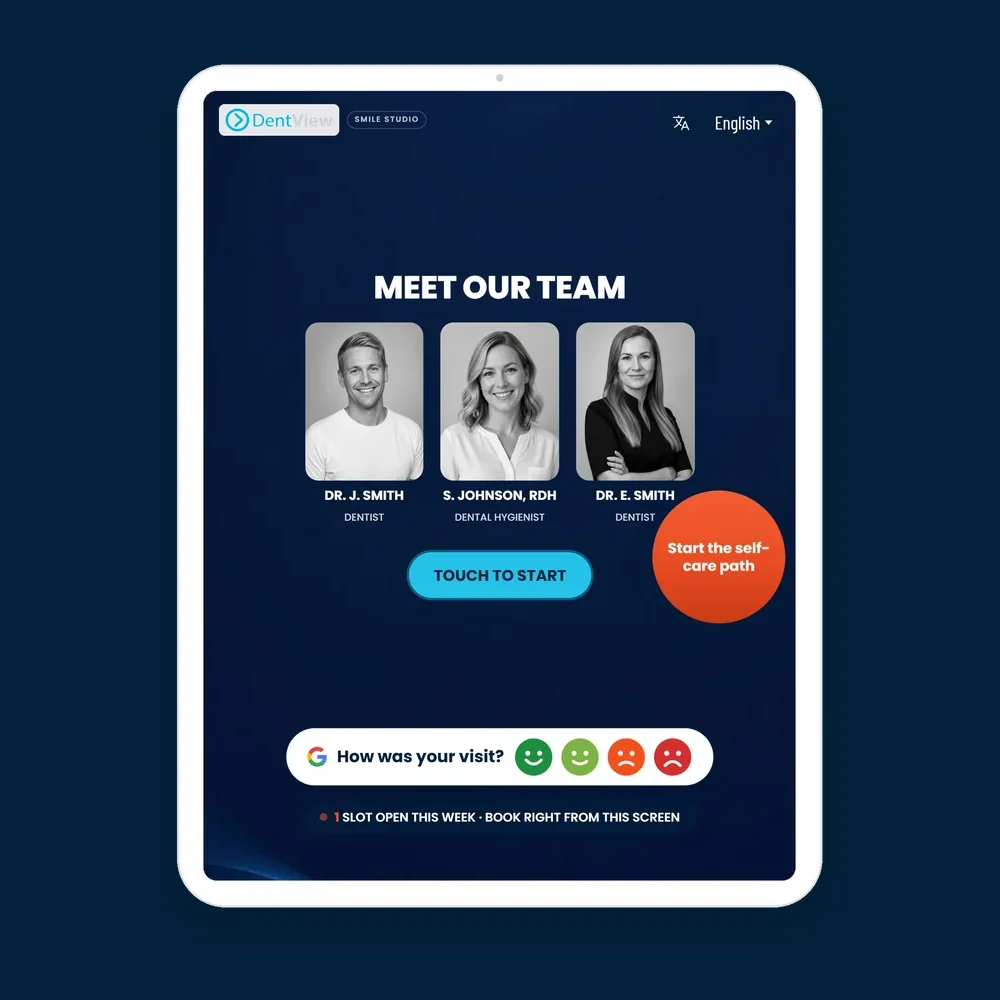 Meet our team screen with dentist and hygienist profiles